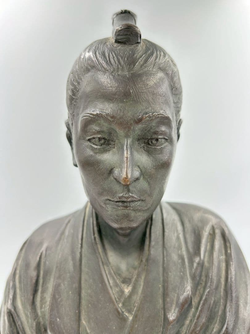 吉田松陰像 銅製 ブロンズ像 疋田雪洲作木彫像の細密写
