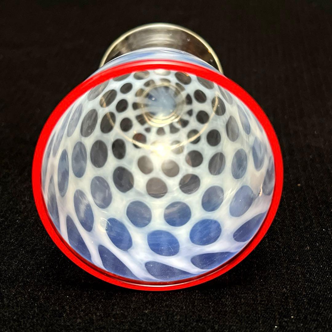 和ガラス 白被せ水玉模様 高足 棗型 氷コップ 美品 大正昭和初期レトロモダン