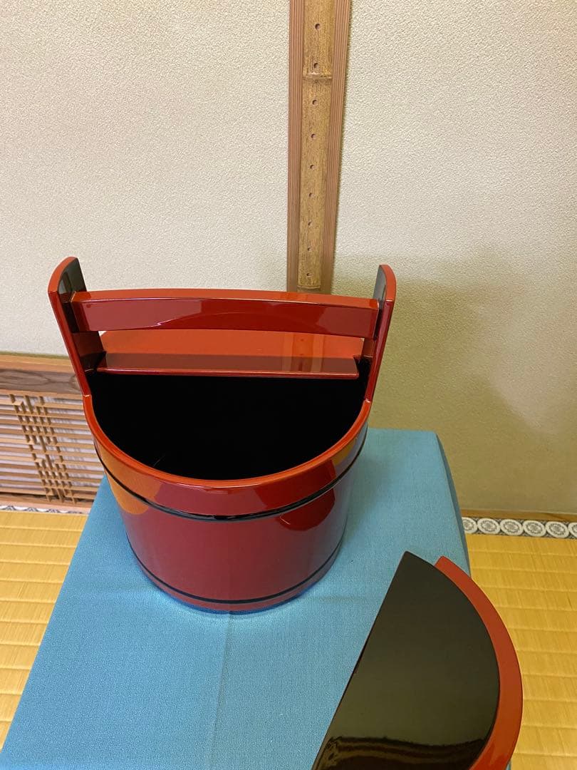 茶道具/水指 手桶水指 豪秀(坂水秀雄)朱黒 輪島塗 茶器水指 工芸品