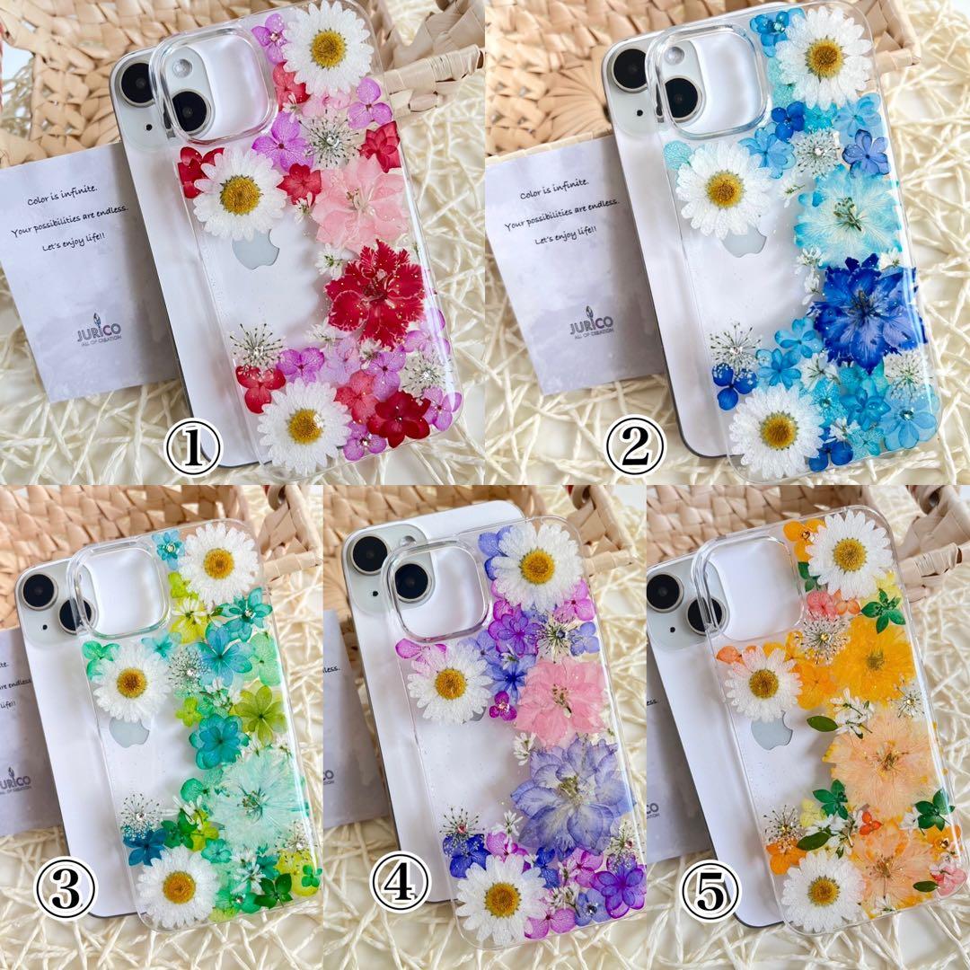 ハンドメイド押し花スマホケース　ほぼ全機種対応　iPhone,Android