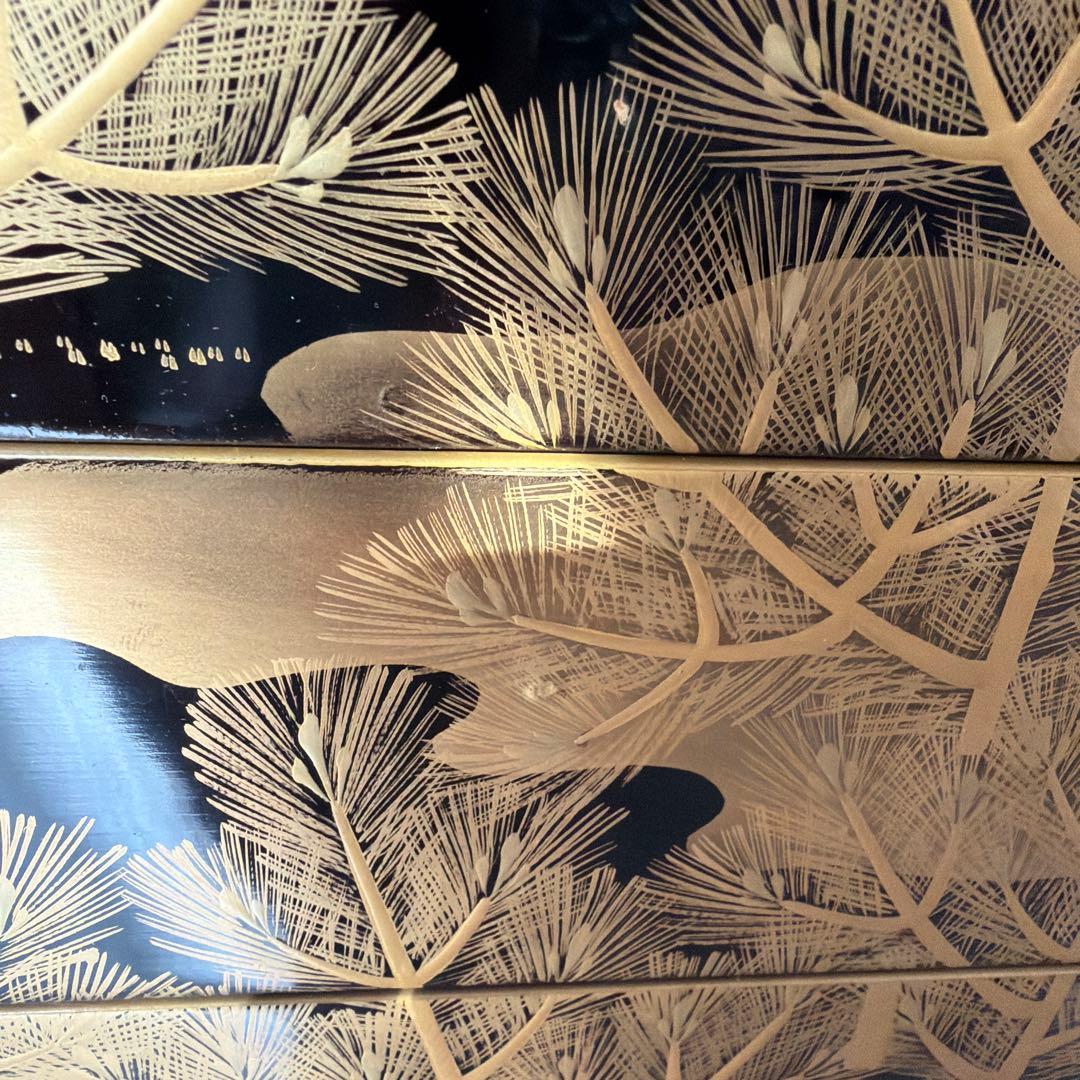 黒漆器 重箱 金色松模様　アンティーク　明治時代