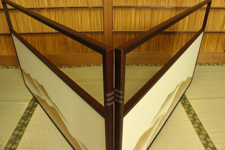茶道具 風炉先屏風 遠山 唐松 間仕切り 衝立 美品(A476)
