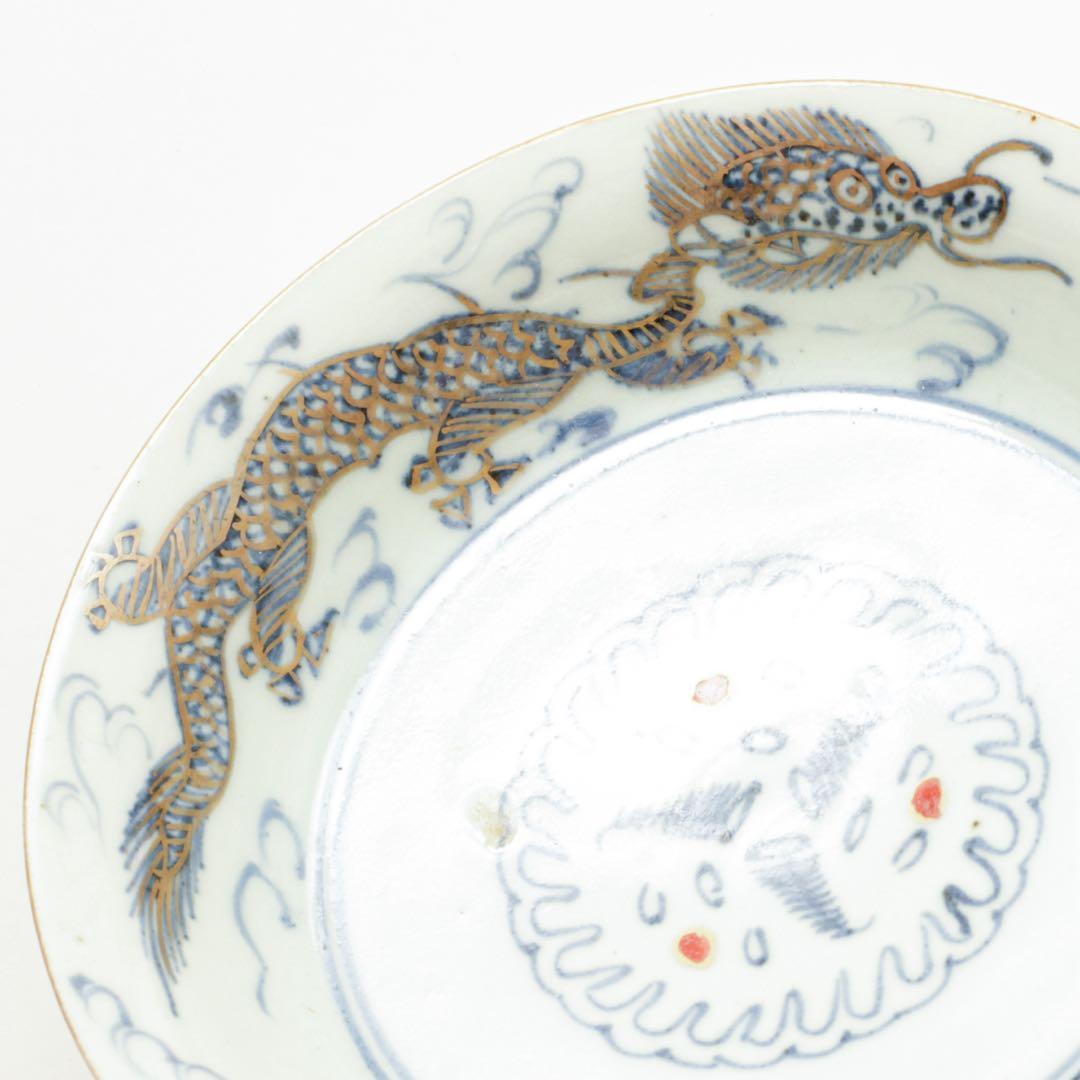 古伊万里　伊万里　江戸　後期　雲龍　宝珠　なます　深皿　色絵　金継ぎ　材料