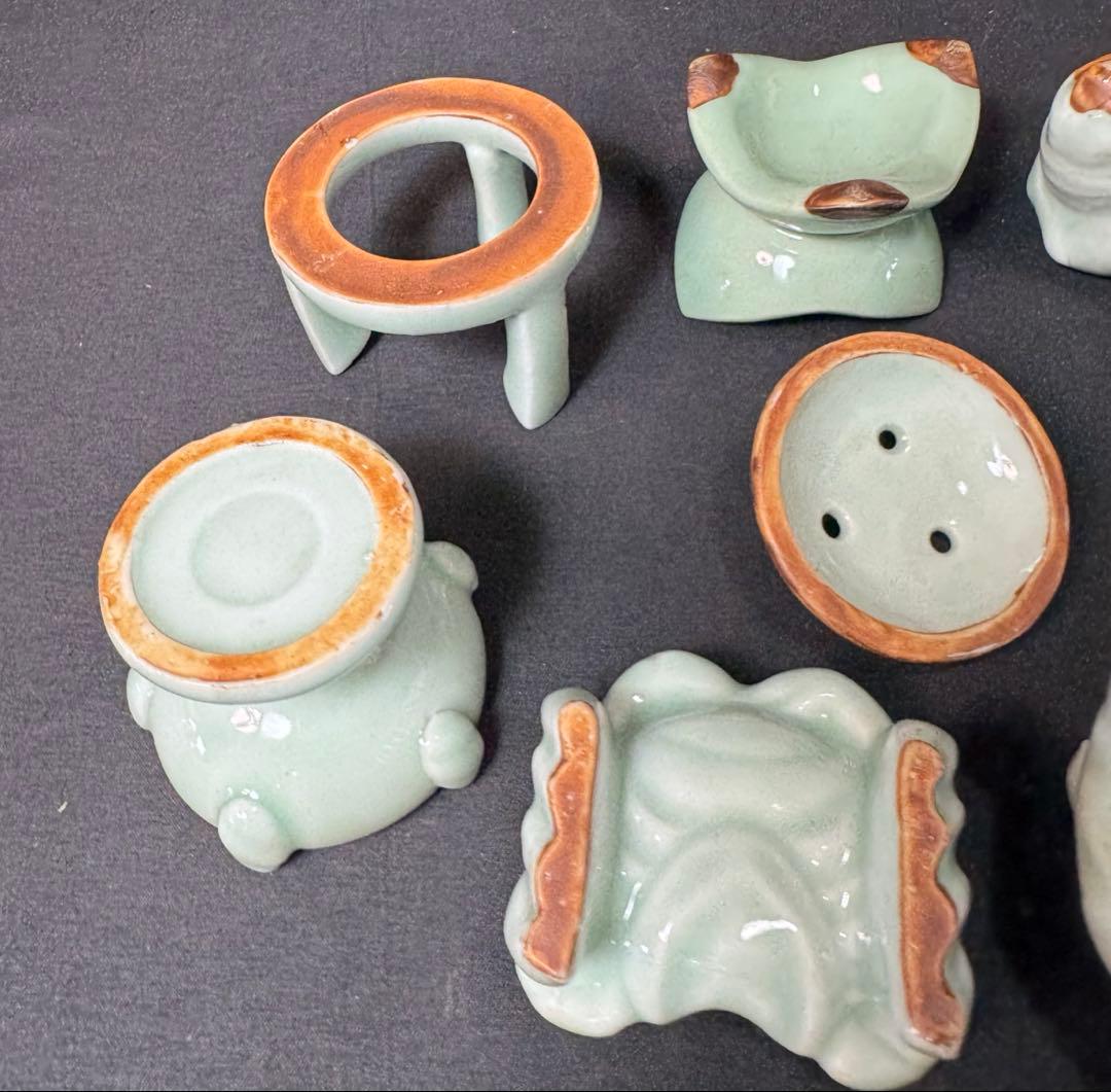 G70 送料無料　青磁　七種蓋置　平安春峰　茶道具　茶室　木箱