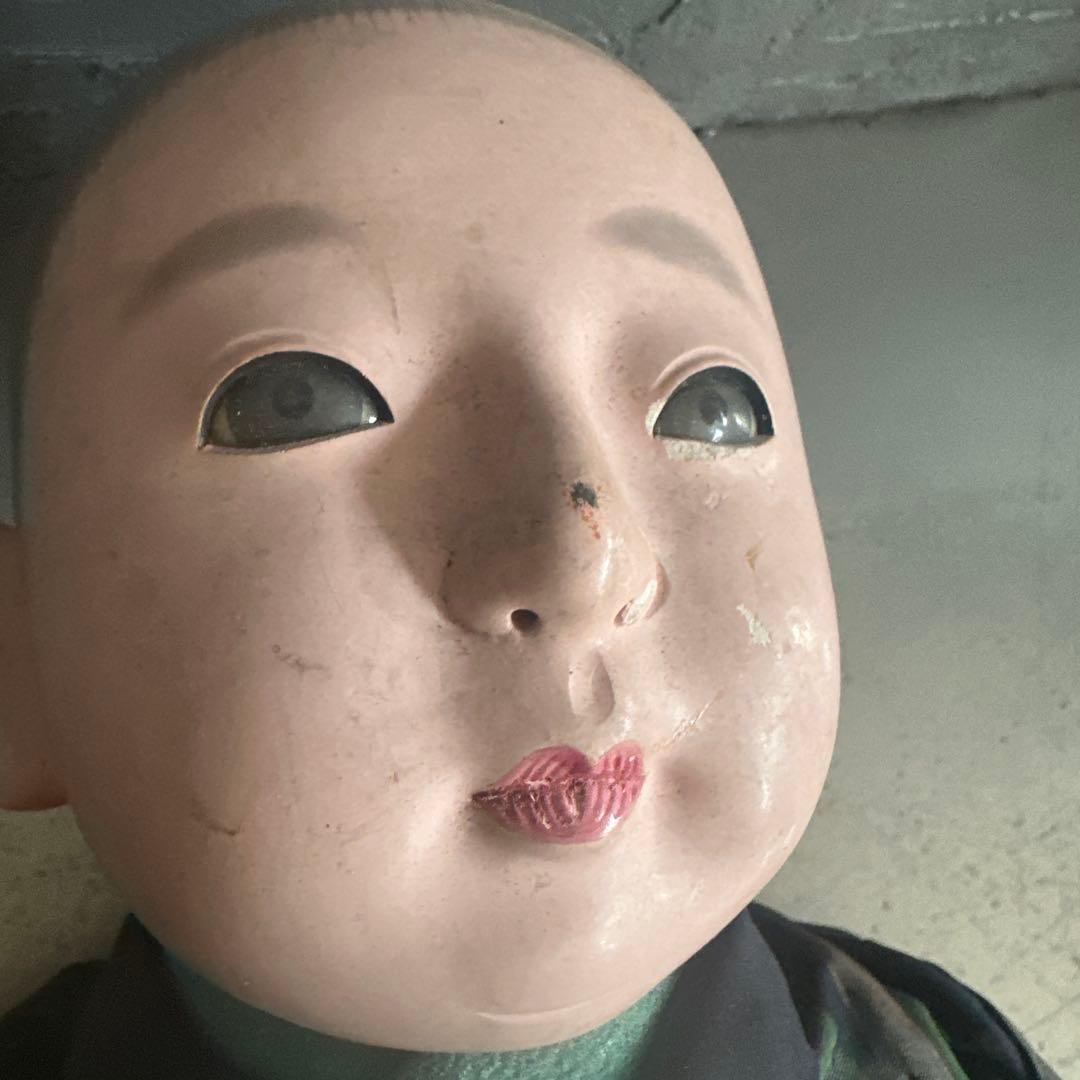 最終お値下げ❣️ヴィンテージ　市松人形 男の子　黒と緑の模様