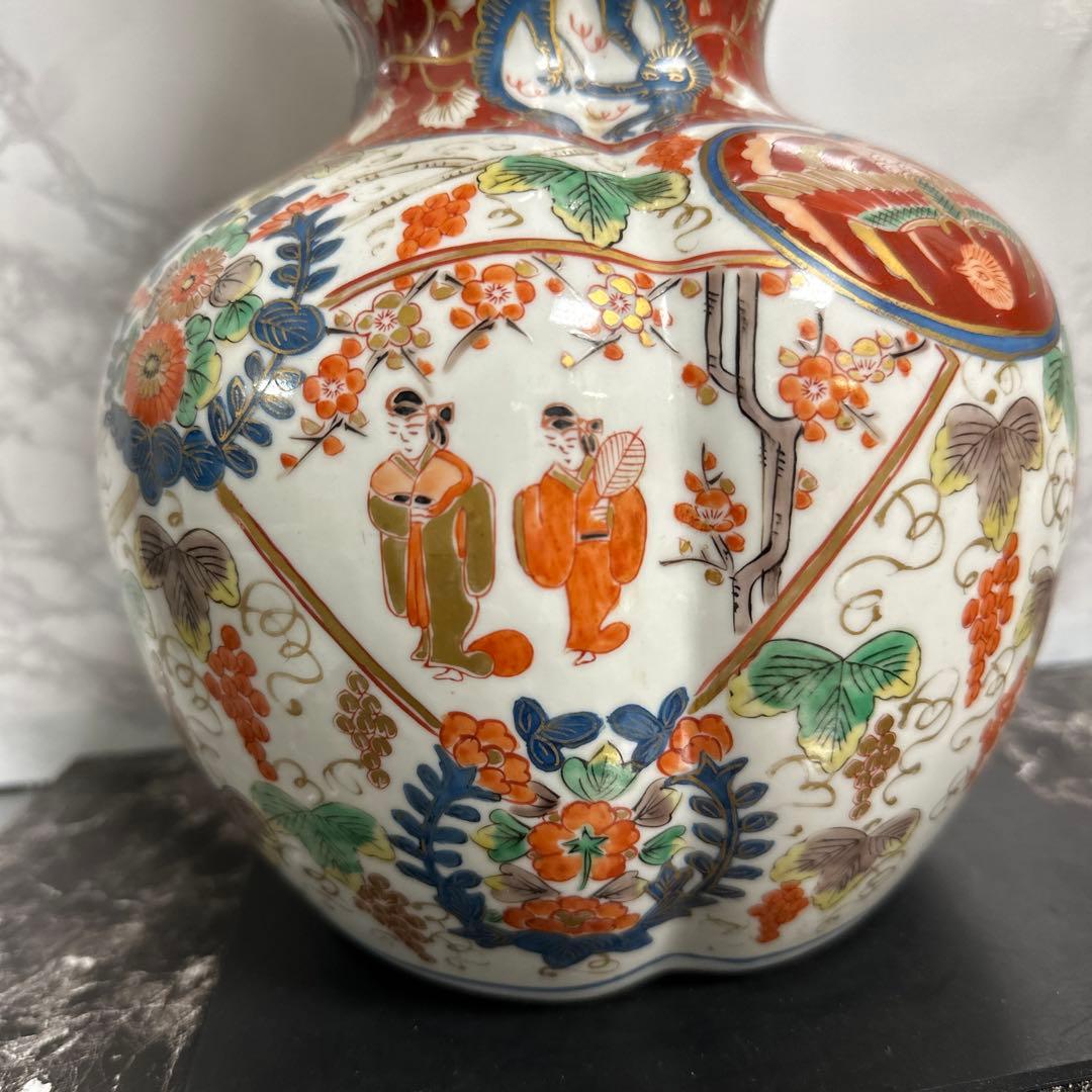 古伊万里、染錦、特大、瓢箪花瓶、サービス、箱！