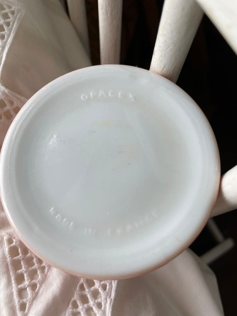 フランス アンティーク ストロー　スタンド　Fruité ピンク　ミルクガラス