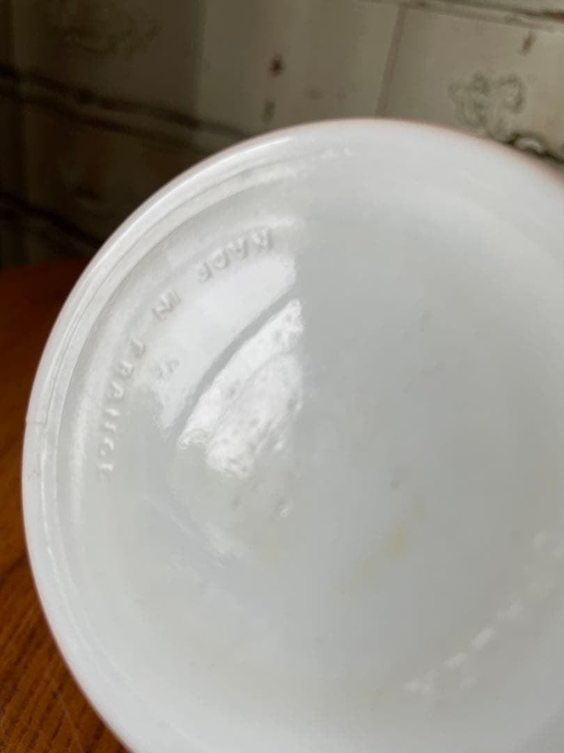 フランス アンティーク ストロー　スタンド　Fruité ピンク　ミルクガラス