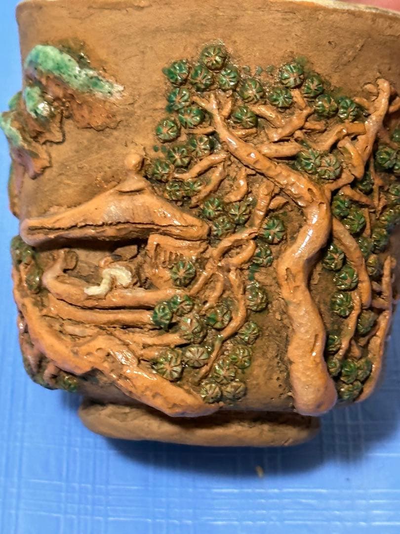稀少 高浮彫彩絵湯吞 茶道具 茶器