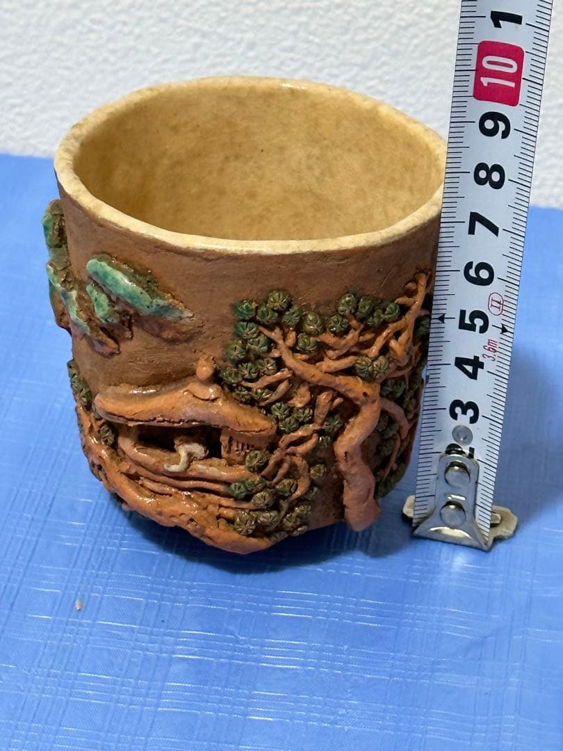 稀少 高浮彫彩絵湯吞 茶道具 茶器