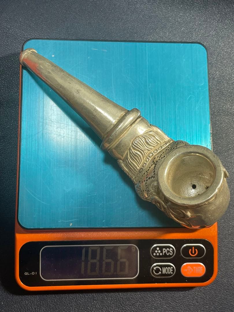 中国清代煙斗　【足銀】銘　煙斗　中国美術品　古賞物　アンティーク古美術