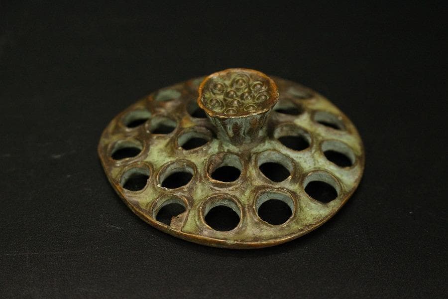 古銅 蓮形 在銘 香炉 5.8cmx5.6cm(A291)