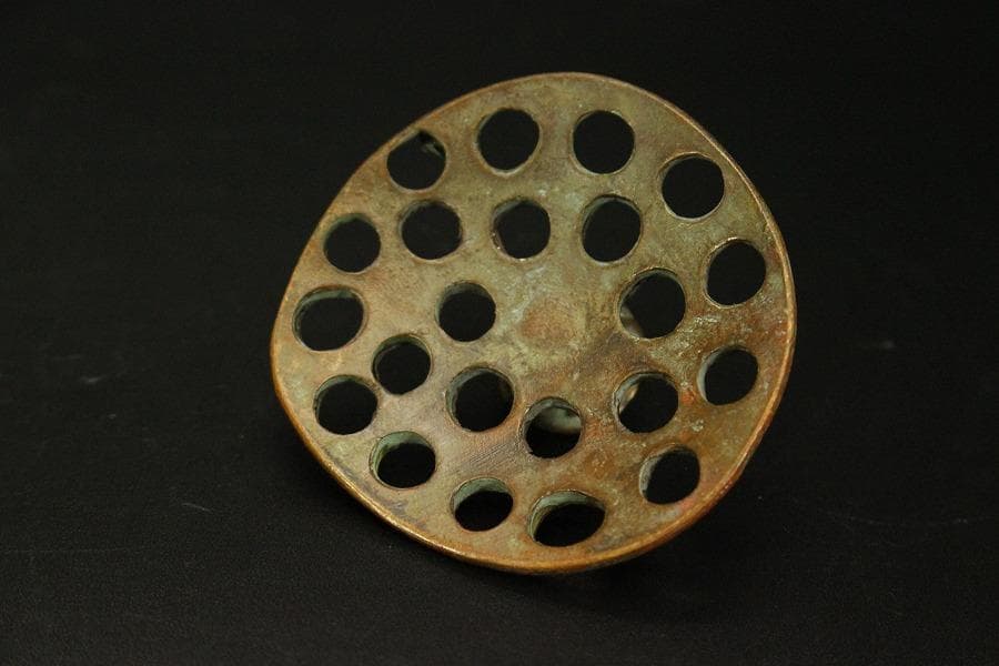 古銅 蓮形 在銘 香炉 5.8cmx5.6cm(A291)