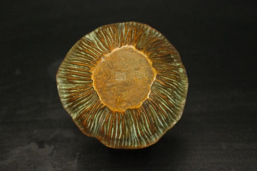 古銅 蓮形 在銘 香炉 5.8cmx5.6cm(A291)