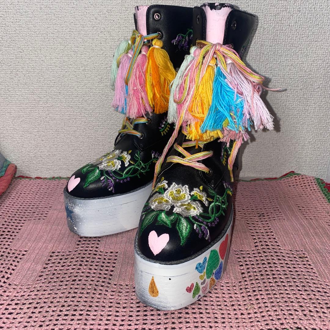 アートブーツ カラフル刺繍 厚底　インテリア