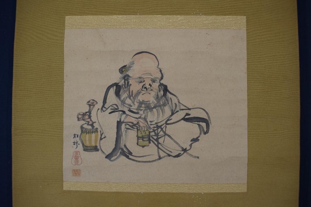 【真作】藤井松林/寿老人図/七福神の一人/横物/掛軸☆宝船☆Y-889　JM