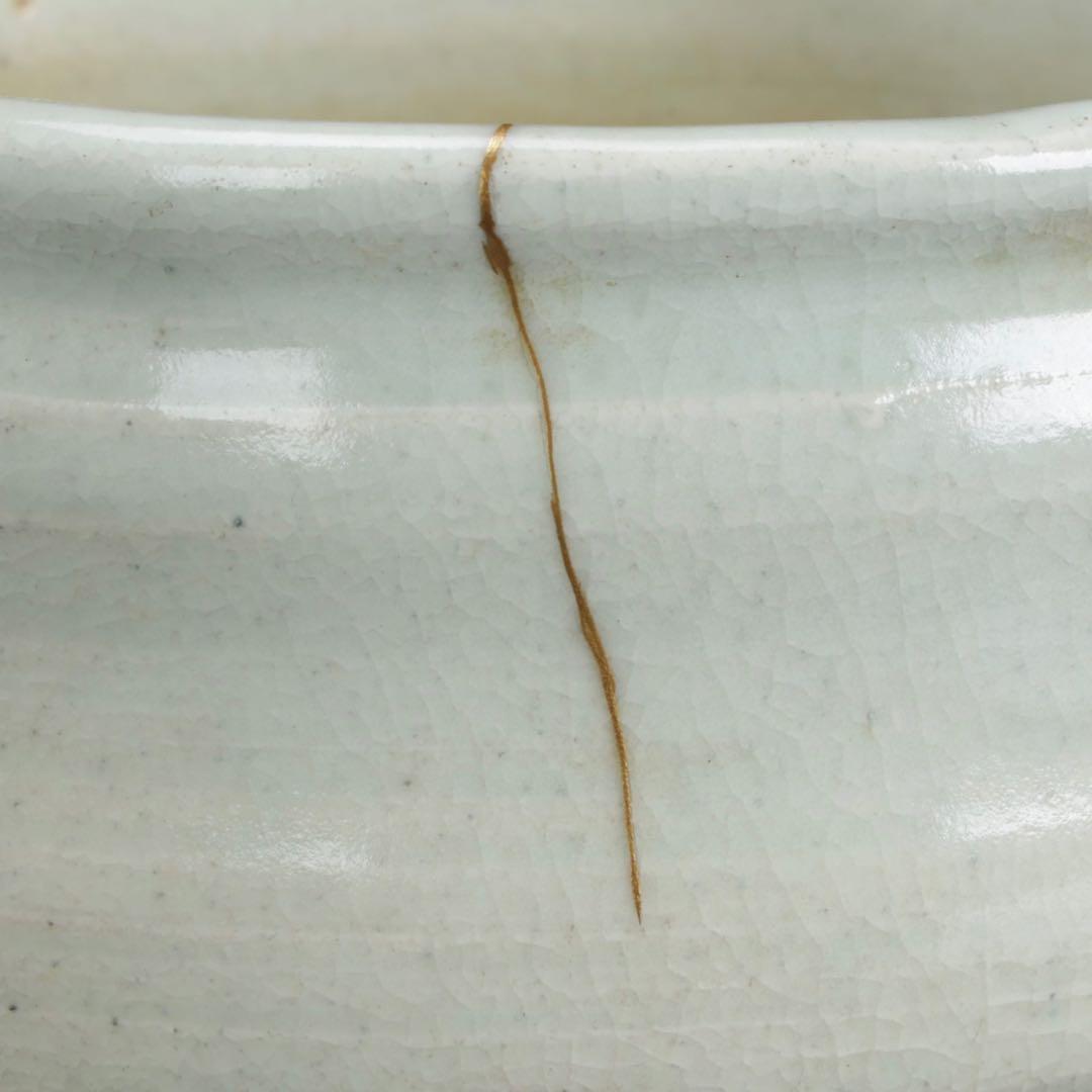 京焼 森岡嘉祥 白釉 御所丸茶碗 金継 共箱 茶道具 抹茶碗 古美術 骨董品