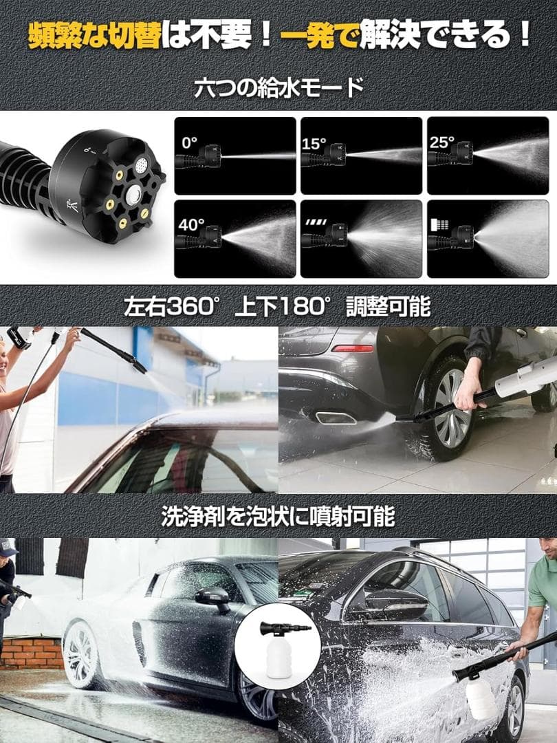 高圧洗浄機❣️コードレス 洗車店監修 充電式 PSE認証済 750W 自給 洗車