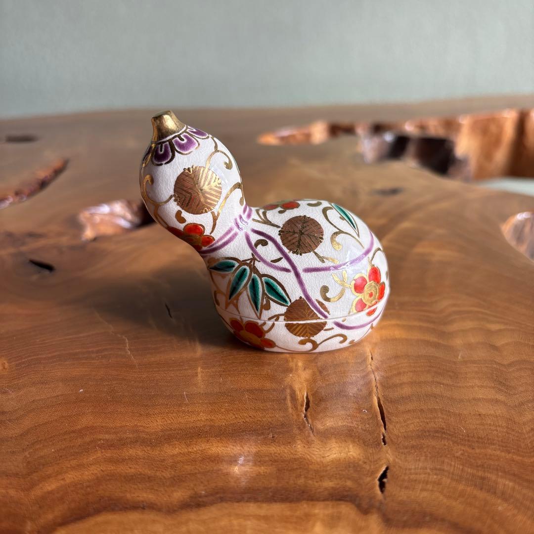 宮川香雲造 瓢香合 松竹梅唐草絵 共箱 茶道具