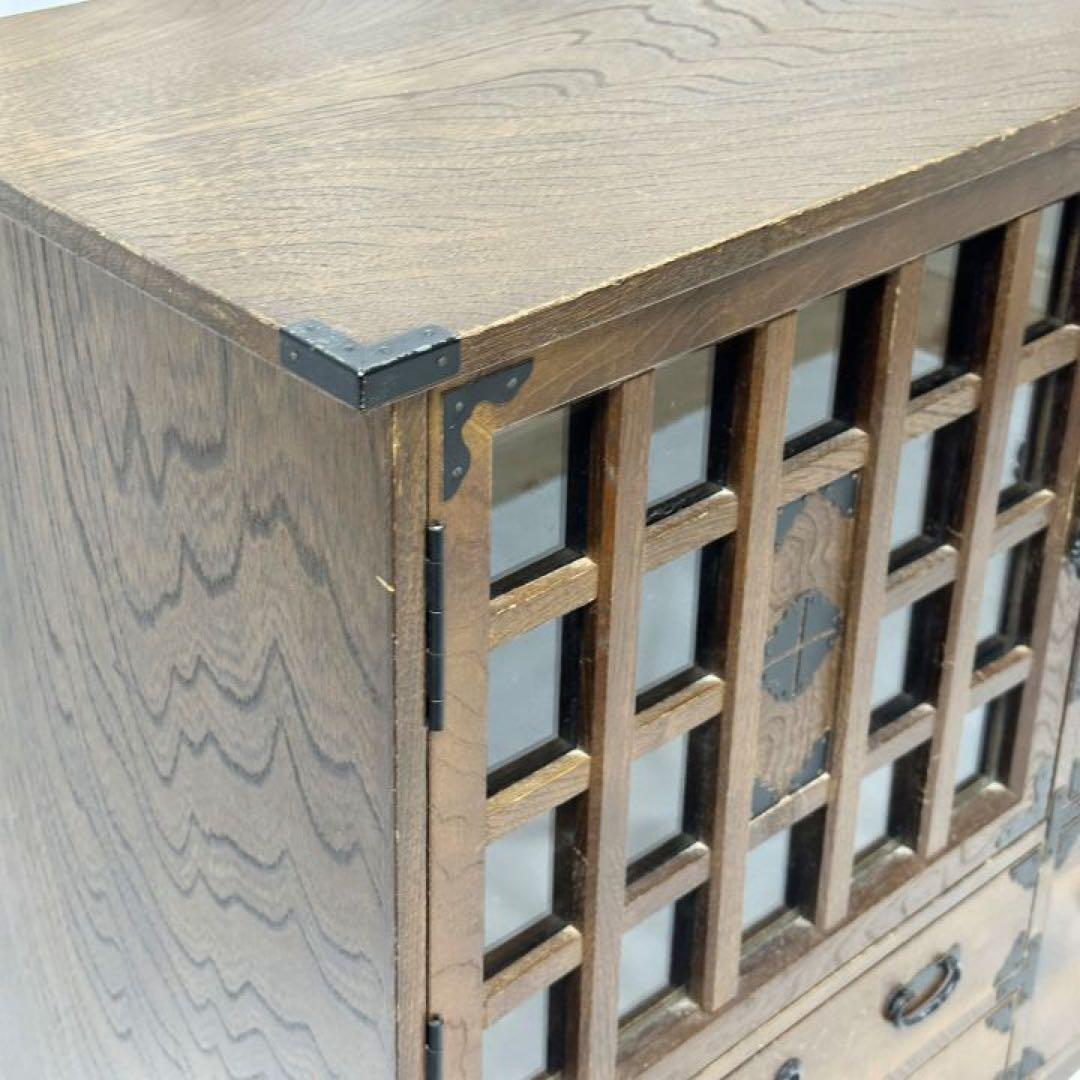 和家具 小箪笥 時代箪笥風 格子ガラス 小引き出し 民藝家具 木製 収納箪笥