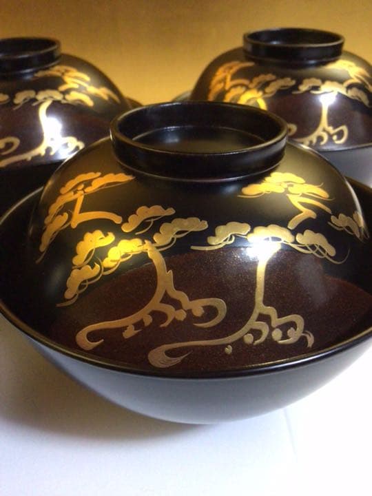 木製お吸い物椀　５客セット　木箱付き