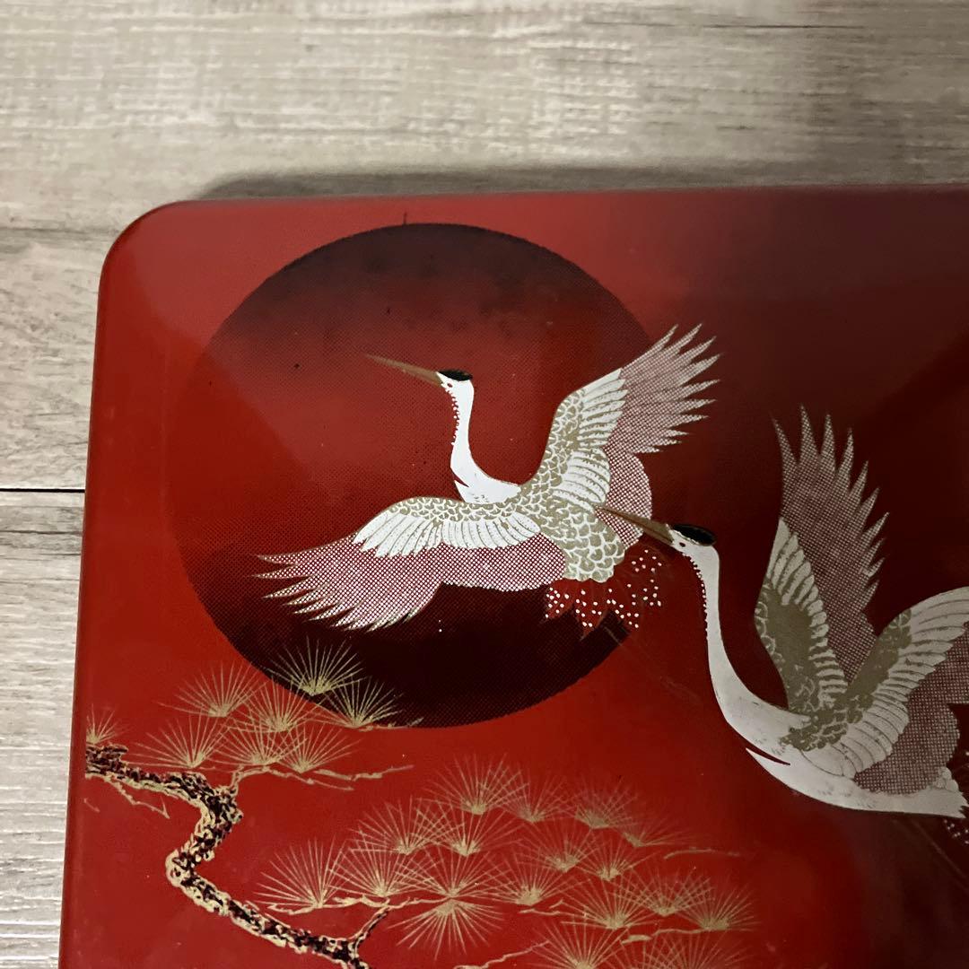 D-4 【訳あり】一段重 重箱 漆器 蒔絵 鶴 松 日の出 縁起物 お正月お祝い