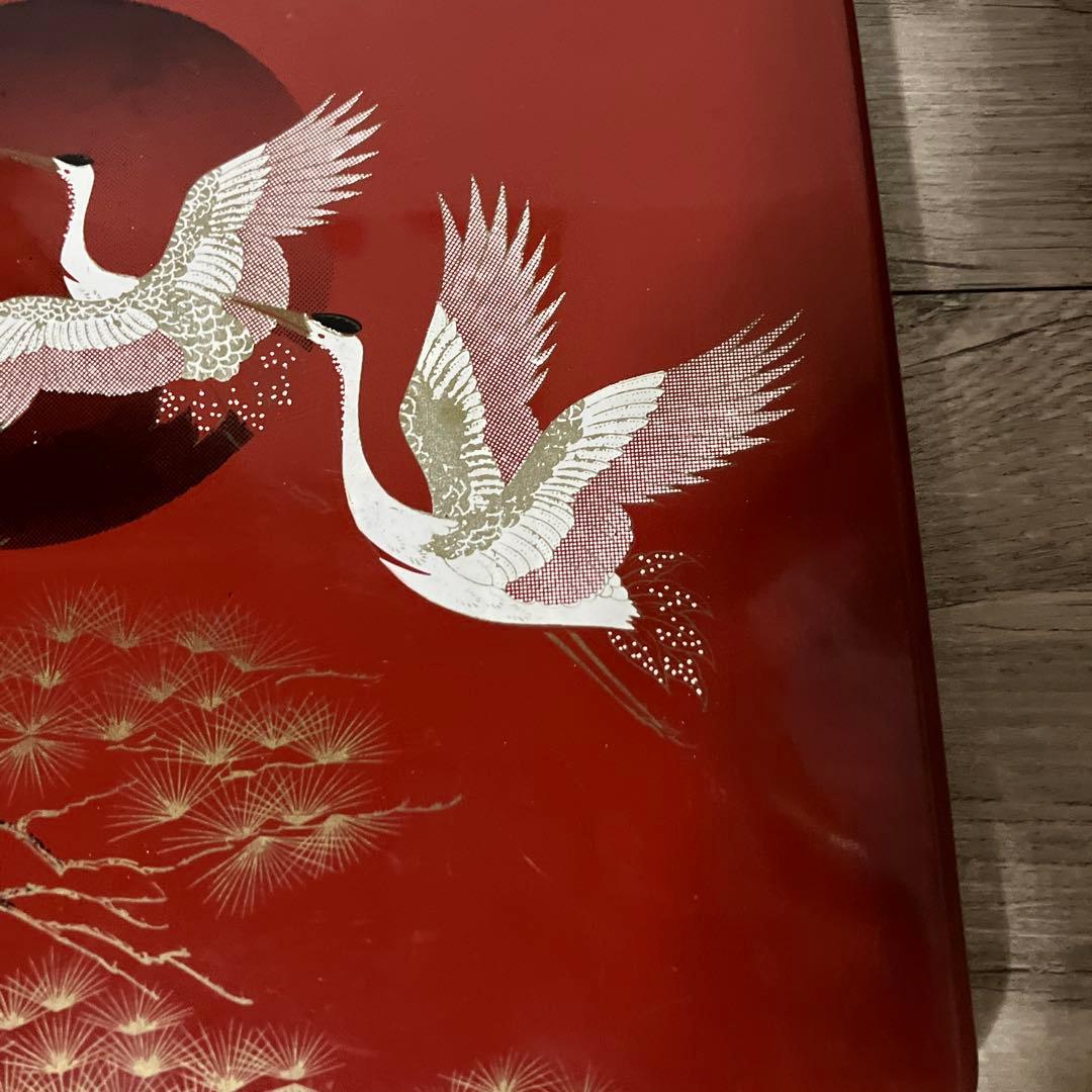 D-4 【訳あり】一段重 重箱 漆器 蒔絵 鶴 松 日の出 縁起物 お正月お祝い