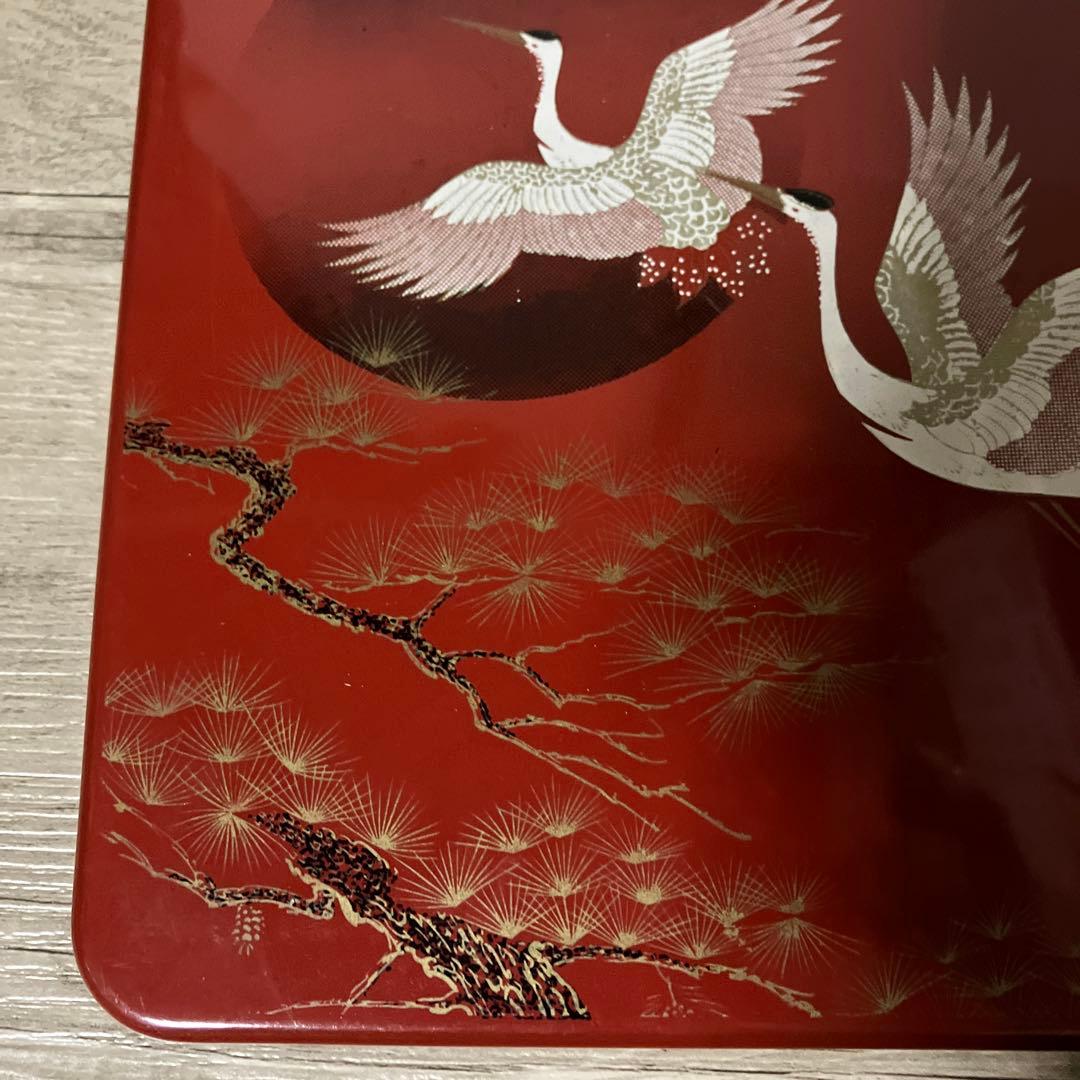 D-4 【訳あり】一段重 重箱 漆器 蒔絵 鶴 松 日の出 縁起物 お正月お祝い