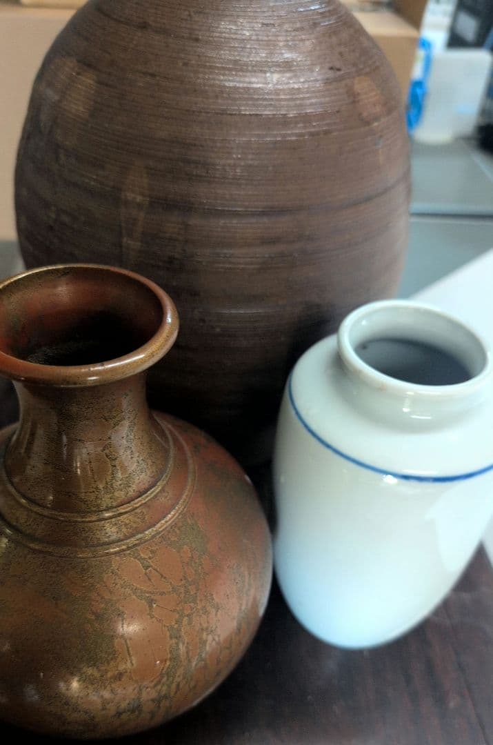 花瓶 3点セット 焼締め 壺 銅器風 花器 白磁 竹柄 和モダン インテリア