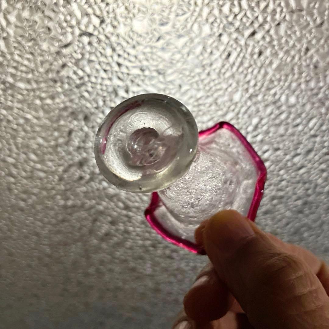 骨董　時代ガラス　吹きガラス　金赤フチ　フリルミニグラス　ままごと 氷コップ