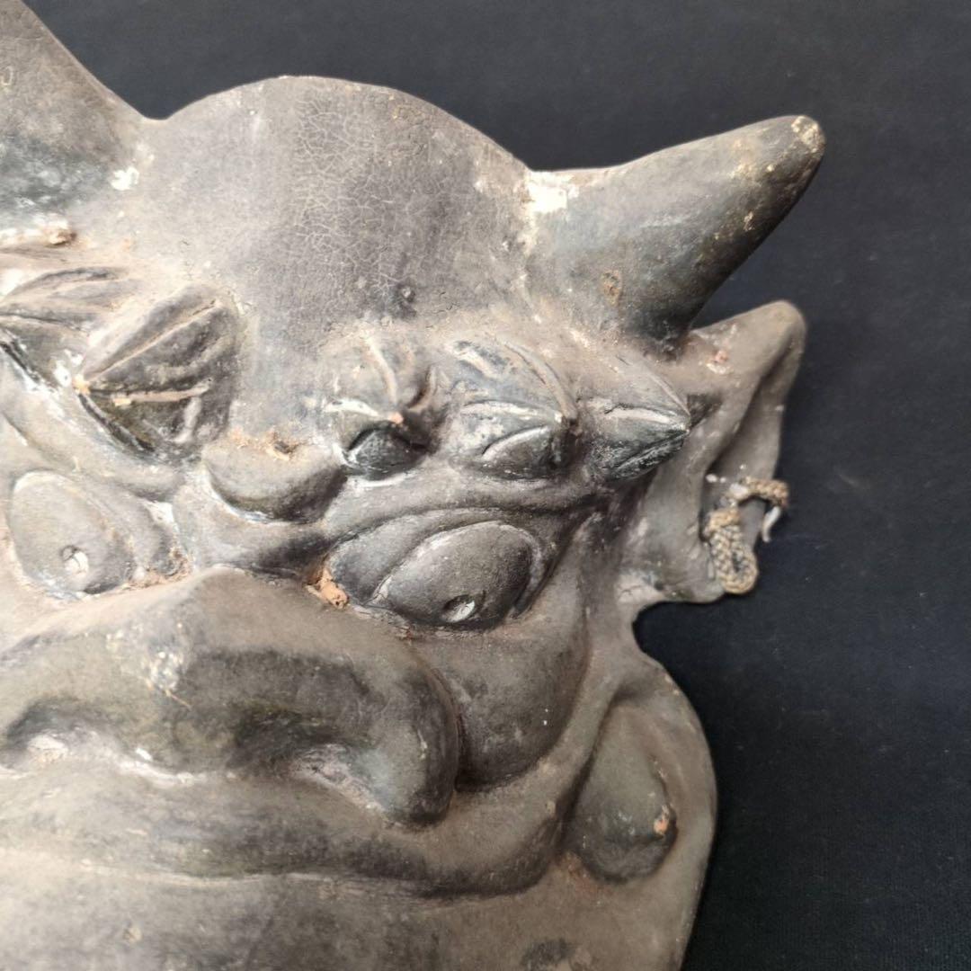 【魔除け】鬼瓦 鬼の面 刻印あり 陶器製 厄除け 縁起物 18.5cm 現状渡し
