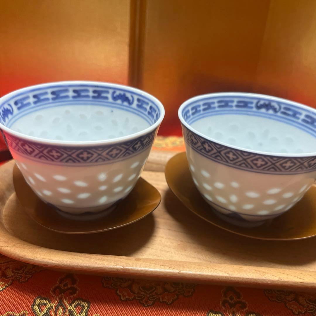 玩玉 蛍手 煎茶碗 湯呑み 景德鎮製 染付茶器 龍文 、蛍碗のセット