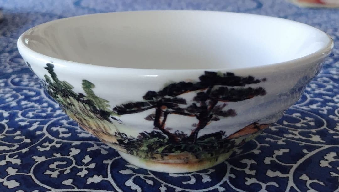 中華陶瓷　茶碗　平茶碗　広口茶碗　山水色絵　手描き　台湾　中国　陶磁器　茶道具