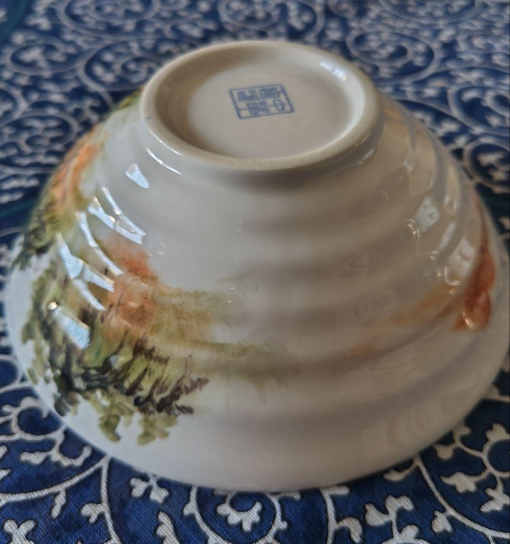 中華陶瓷　茶碗　平茶碗　広口茶碗　山水色絵　手描き　台湾　中国　陶磁器　茶道具