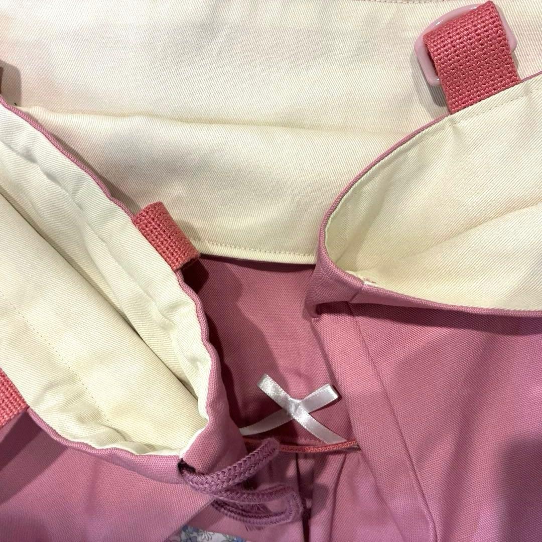 1322 レッスンバッグ　上履き入れ　体操服袋　ピンク　リボン　花　ハンドメイド