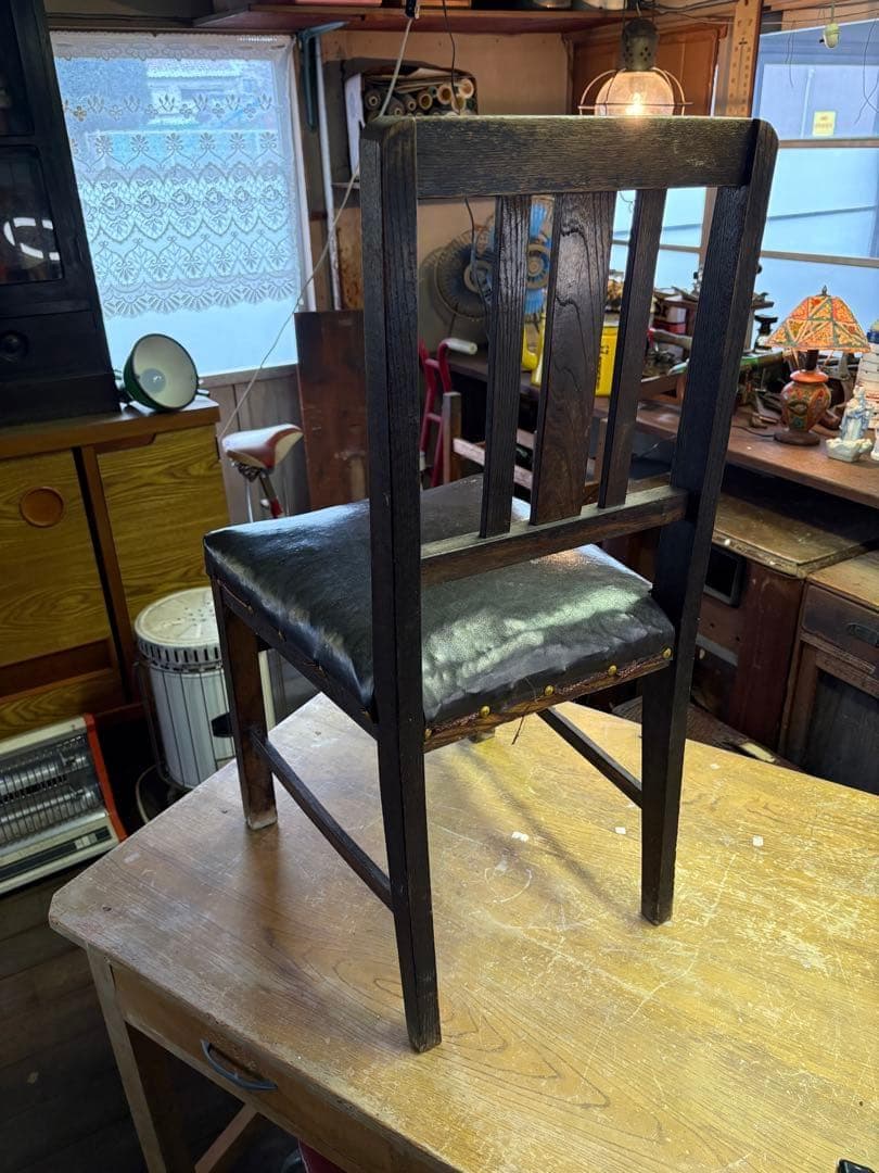 昭和家具　木製イス　レトロチェア　ビンテージチェア　レザー　アンティークチェア