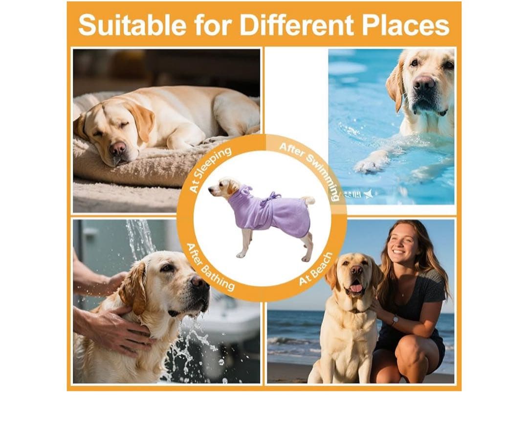 犬用バスローブ フード付き 2XLラベンダー色/ペットタオル/ペットお風呂グッズ
