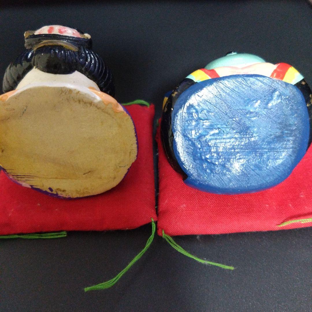 レトロおじぎ福助＆お多福置物 夫婦セット売りビンテージ希少縁起物商売繁盛夫婦円満