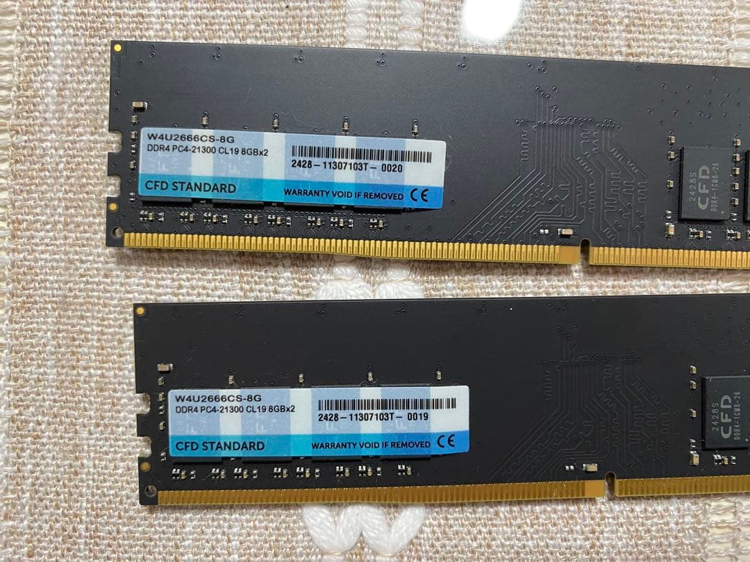 CFD DDR4 16GB (8GB x2) 2666MT/s CL19 動作品