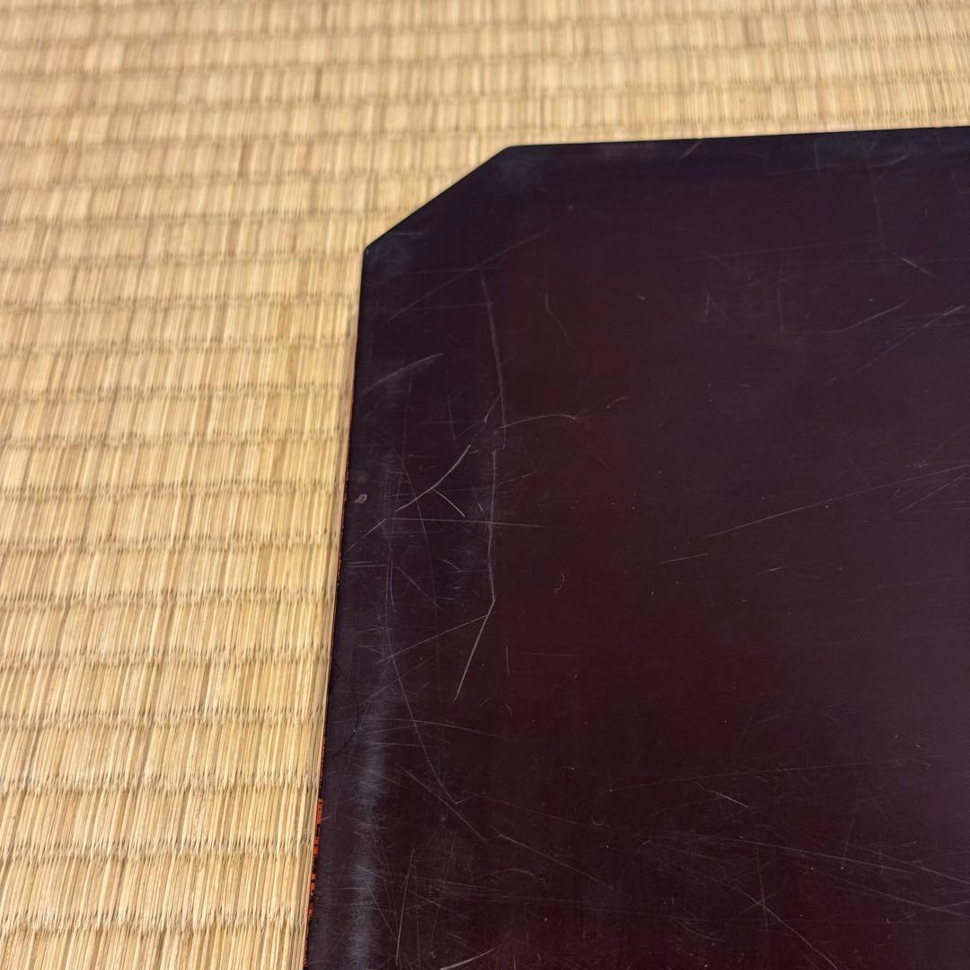 根来風 朱漆 古色仕上げ 隅切丸盆 (落とし込み盆) /折敷飾り盆菓子盆茶懐石