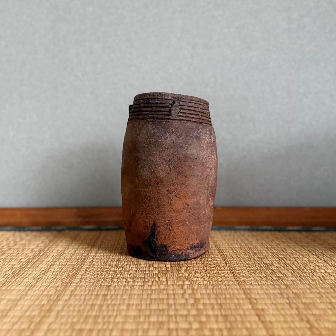 南蛮 能野焼 筒花入 旅枕 壺 江戸時代 種子島焼 南蛮焼 古薩摩 古美術 骨董