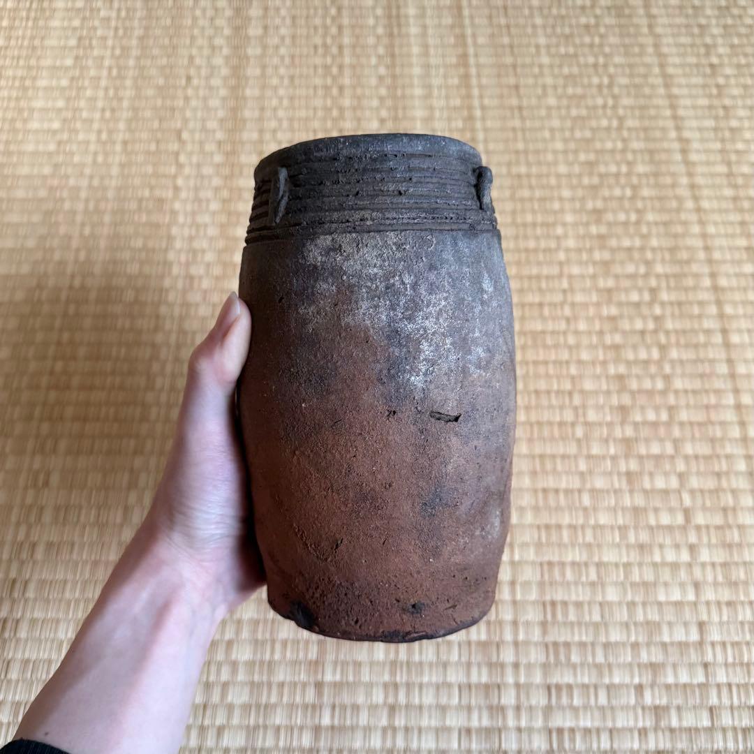 南蛮 能野焼 筒花入 旅枕 壺 江戸時代 種子島焼 南蛮焼 古薩摩 古美術 骨董