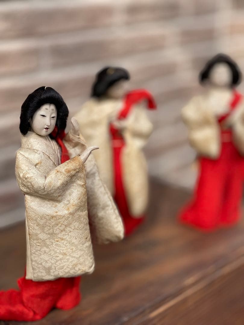 【京雛 宮女三人揃】京都 丸屋大木平蔵 御雛形製造 共箱付 古作 雛人形