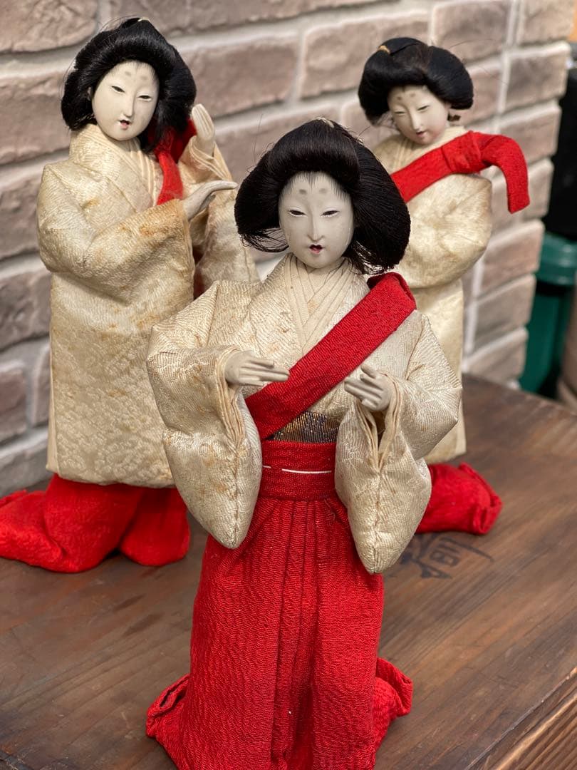 【京雛 宮女三人揃】京都 丸屋大木平蔵 御雛形製造 共箱付 古作 雛人形