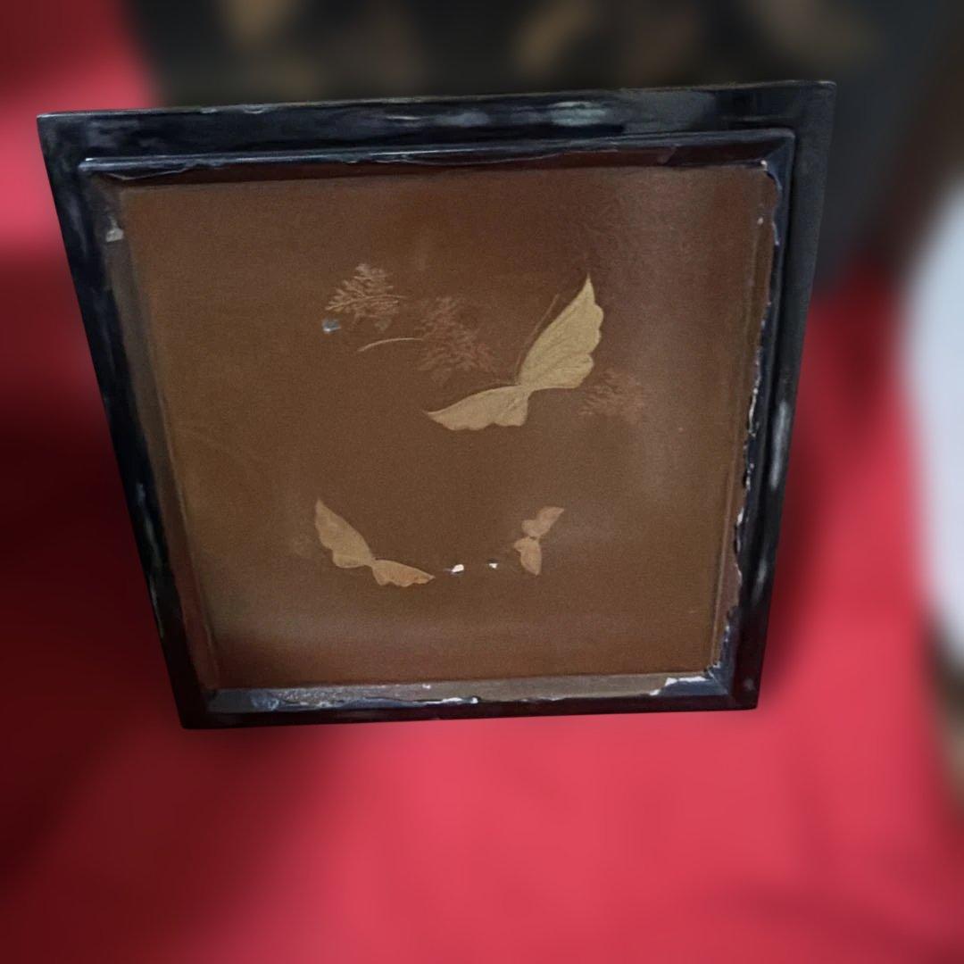 時代漆器 黒塗 手描金彩蝶々蒔絵 五段重箱 二枚蓋