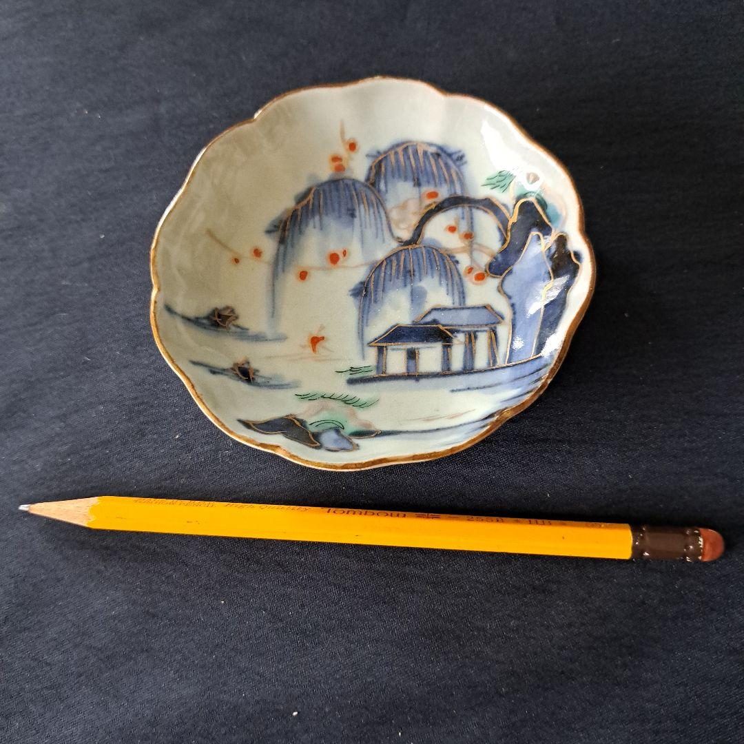 「金彩の山水！(直径10cm)」古伊万里 色絵小皿 5客セット 骨董アンティーク