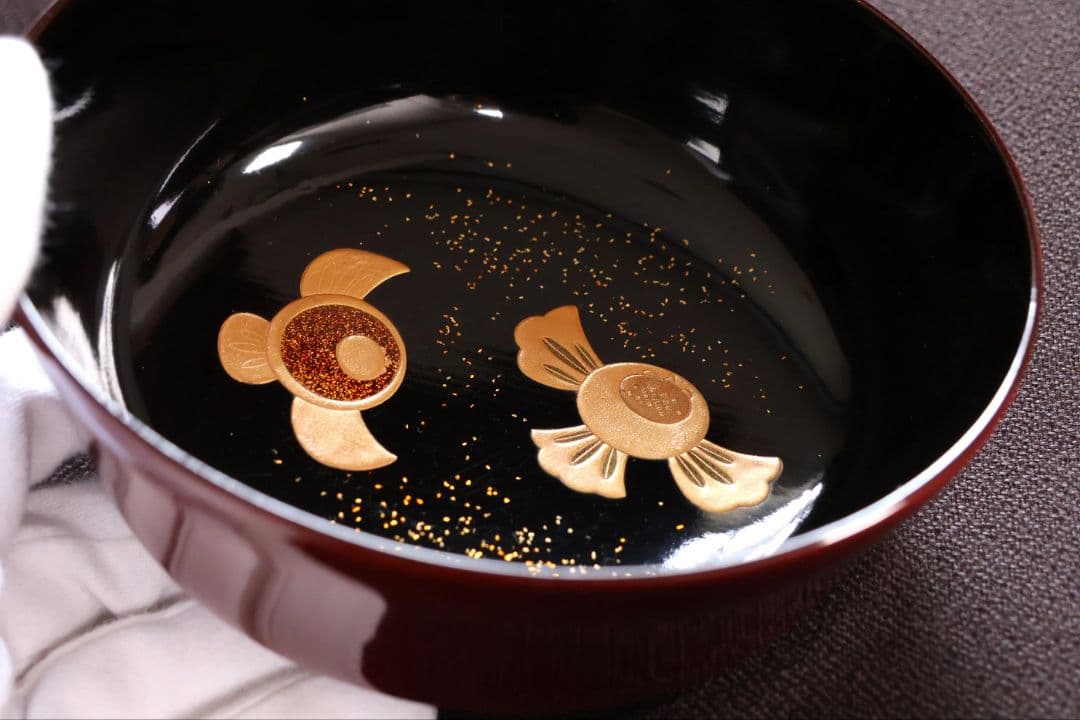 【MB275】天然木漆塗 ふくら雀金蒔絵 溜塗内黒 煮物椀三客 福良雀 大正昭和