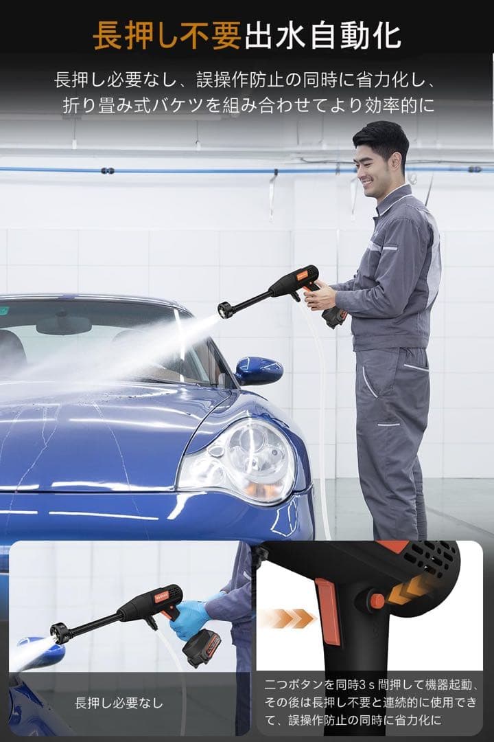 Boomax 高圧洗浄機 22L 折り畳みバケツ付き 充電式 10MPa圧力