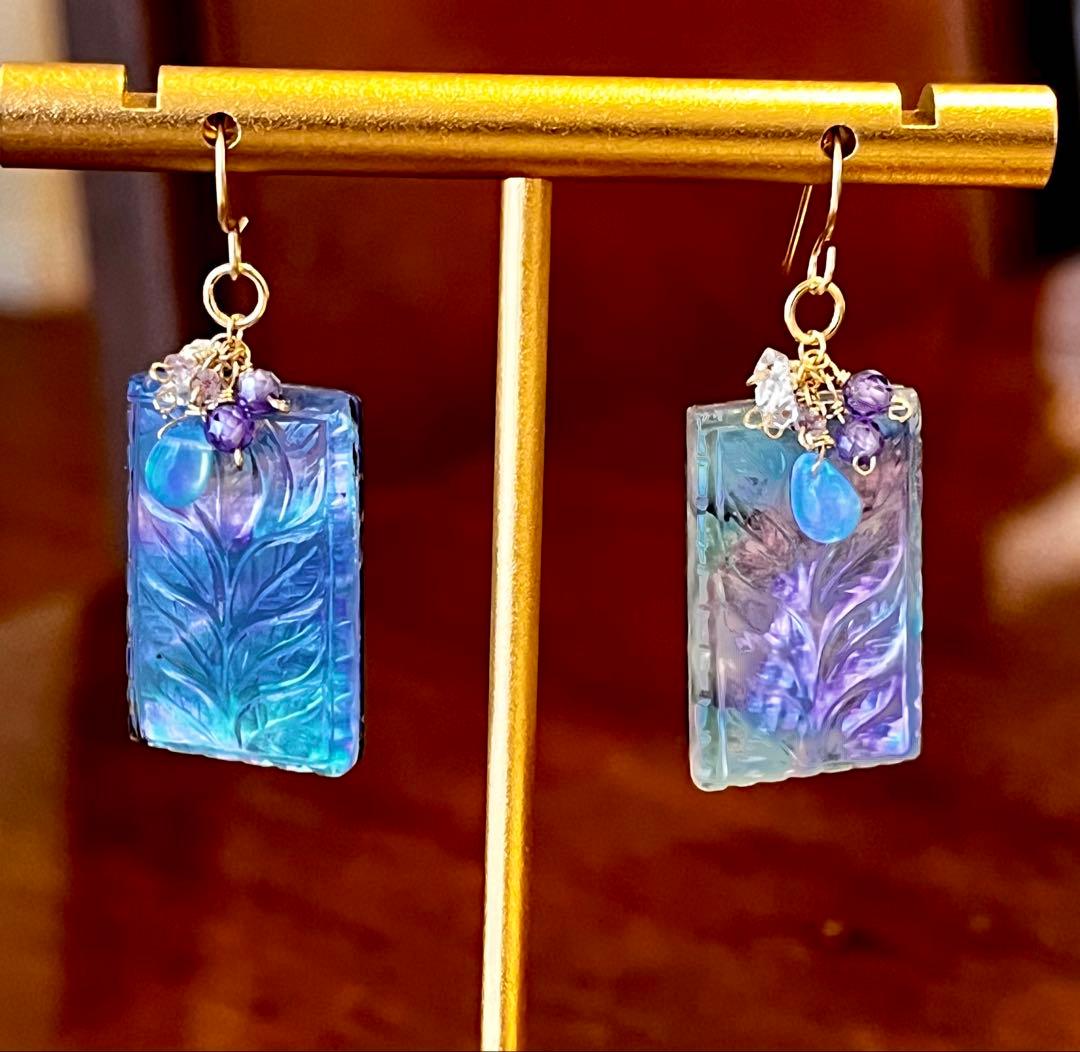 SALEラピス✖️マザオパ✖️水晶ヘリコニアLeafカービングピアス です