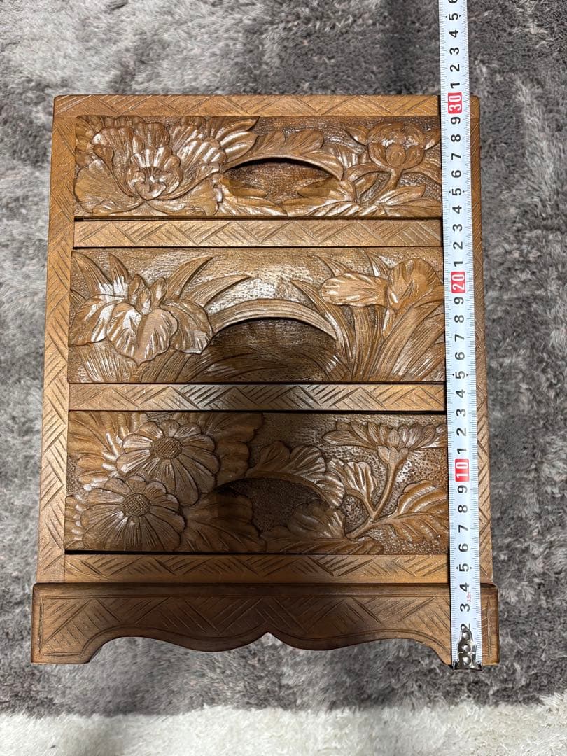 昭和レトロ　小箪笥　引き出し　3段　和家具 日光彫？軽井沢彫？